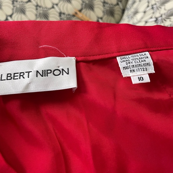 Albert Nipon Size 10 Silk  2 Piece Skirt Fitted Red Suit Women Bergdorf Goodman - Picture 7 of 8